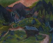 Ernst Ludwig Kirchner Kummeralp Mountain and Two Sheds painting